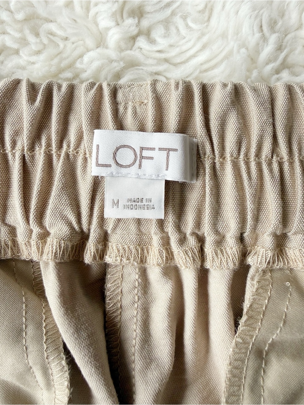 Loft Woman Cream High Rise Wide Leg Tie Front Flowy Pants MEDIUM Classic Preppy - Picture 2 of 8